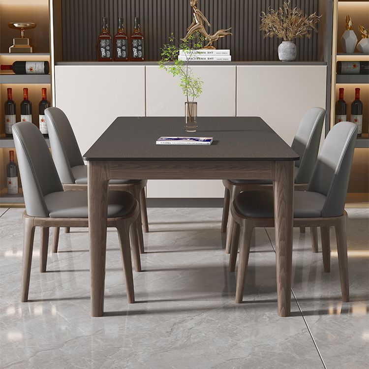 Modern Rectangle Stone Dining Table Solid Wood Legs for Dining Room