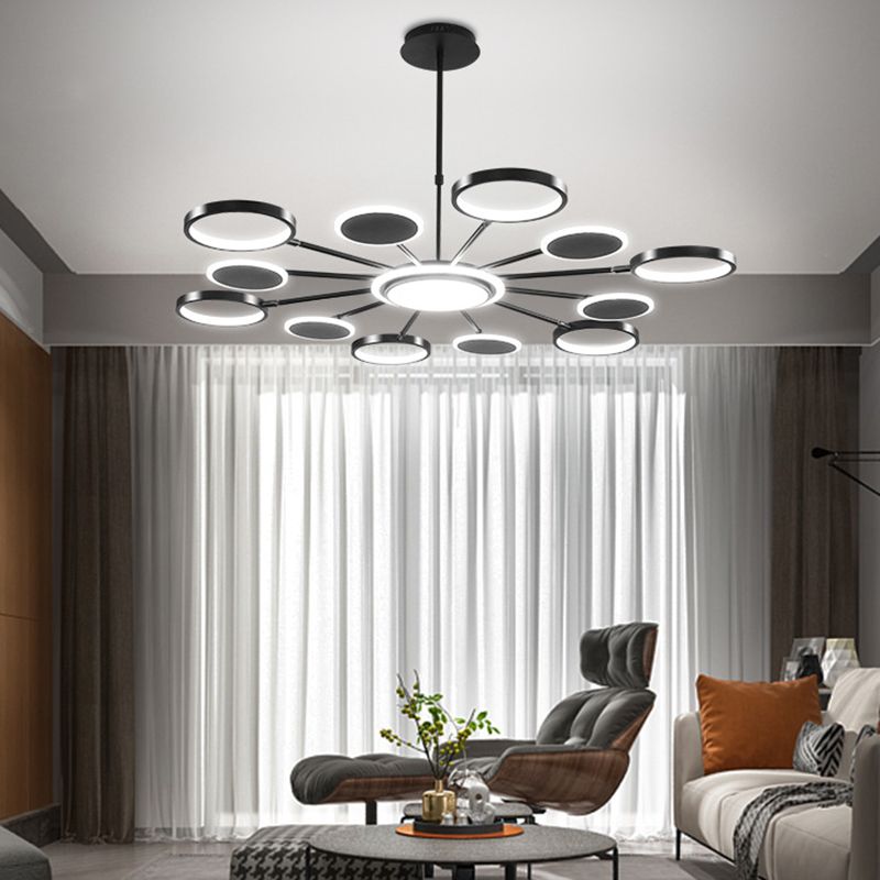 Nordic Style LED Hanging Light Fixture Circles Hanging Chandelier with Metal Shade