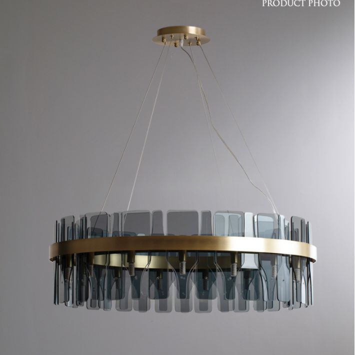 Gold Circular Pendant Lamp Modern Minimalist Smoked Glass Living Room Hanging Ceiling Light