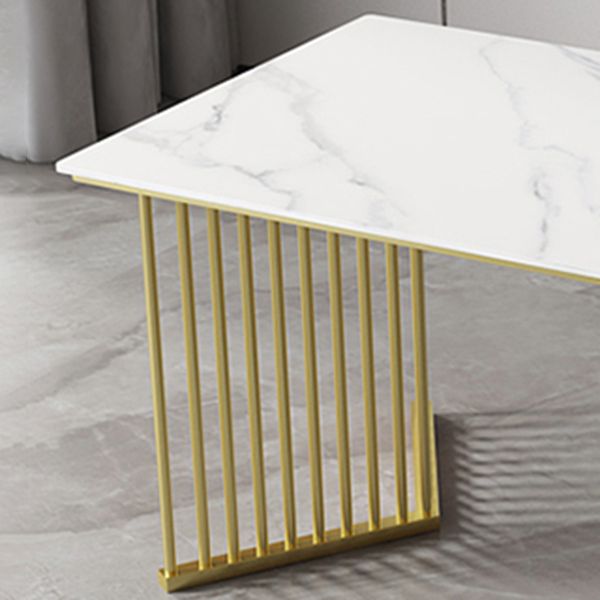 Luxe huis gesinterde stenen eettafel rechthoekige tafel met dubbele voetstukbasis