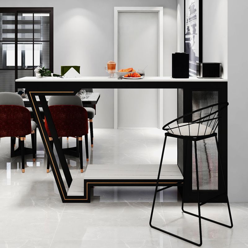 Industrial Bistro Table with Storage White Stone Top Bar Table for Home