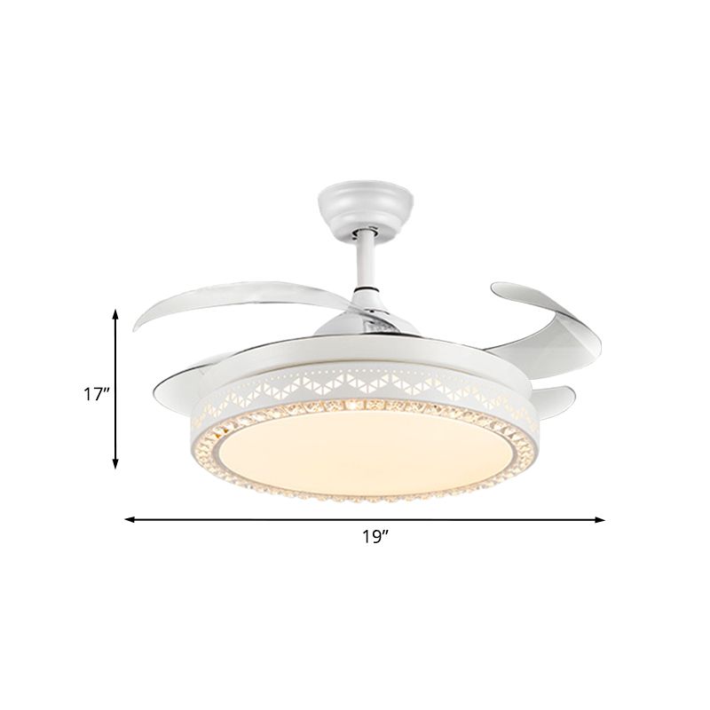 Crystal Drum plafond lampe à fans contemporain 4 lames salle à manger semi-luminaire à montagne en or, 19,5 "de largeur