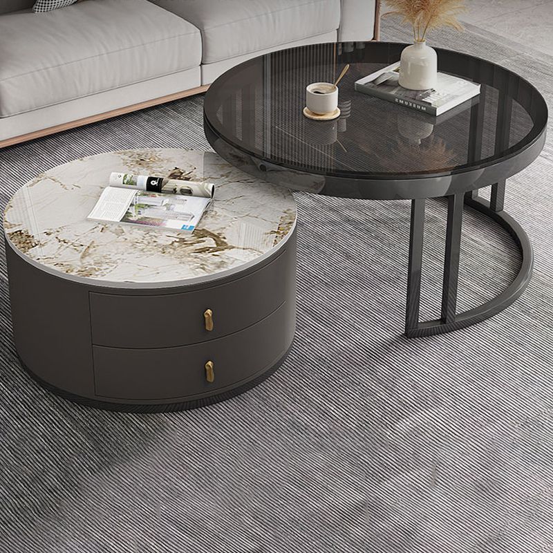 Round Nesting Coffee Table Set Frame Modern Storage Coffee Table