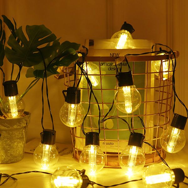 Retro G50 Globe Bulb String Light Plastic Outdoor Solar LED Christmas Light in Black