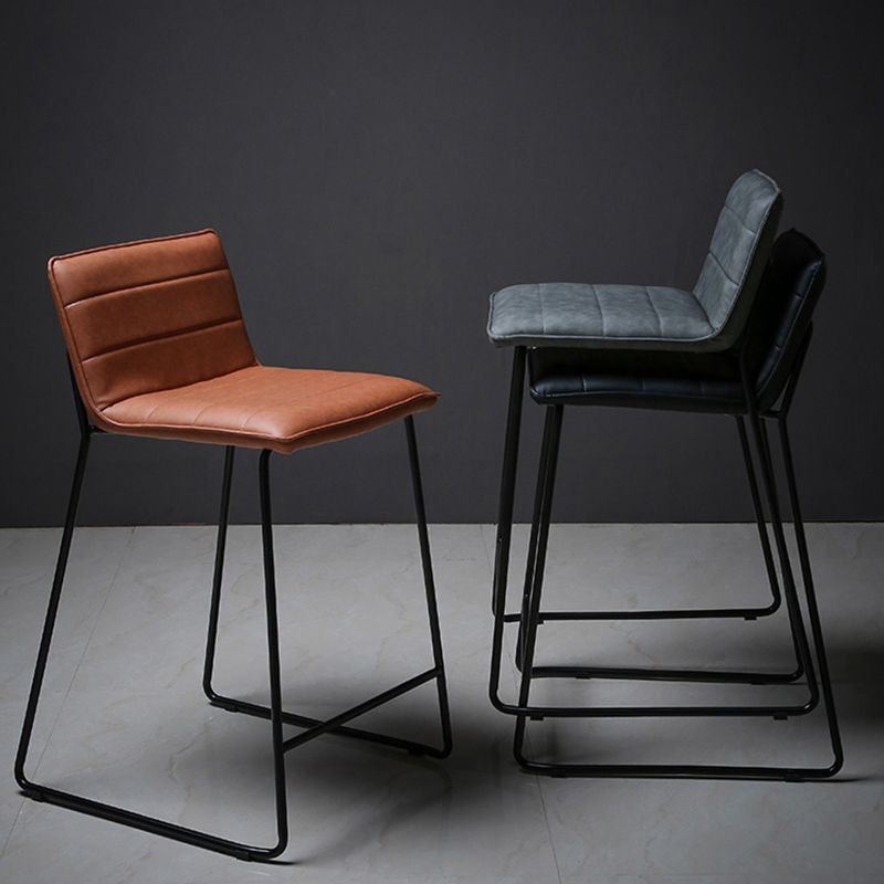 Scandinavian Black Iron Base Barstool Fabric and Faux Leather Bar Stools