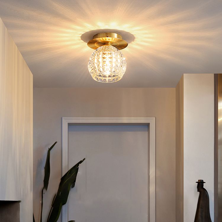 Luminaire de plafond de chambre à coucher sphérique cristal 1 tête minimaliste encastré or