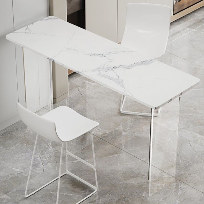 Rectangle Bar Pub Table Set 3 Pcs Stone Top Bar Table and Metal Frame Stools