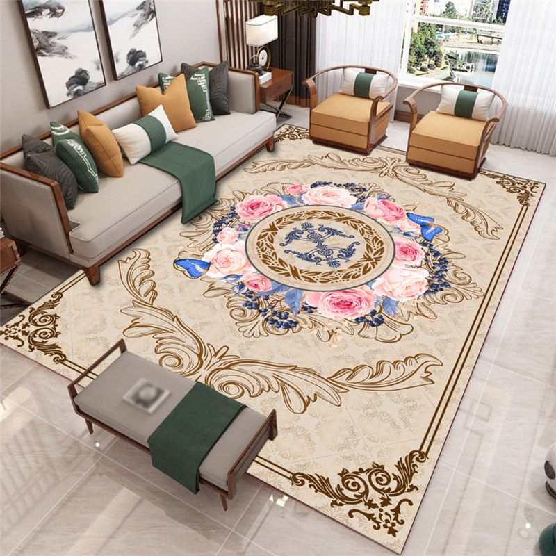 Light Brown Modern Rug Blending Flower Rug Stain Resistant Area Rug for Living Room