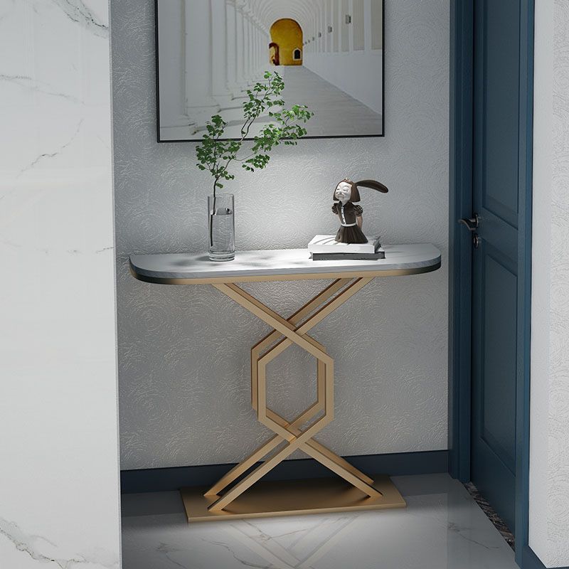 Glam Marble Console Table Half Moon Stain Resistant 12" W Accent Table for Hall