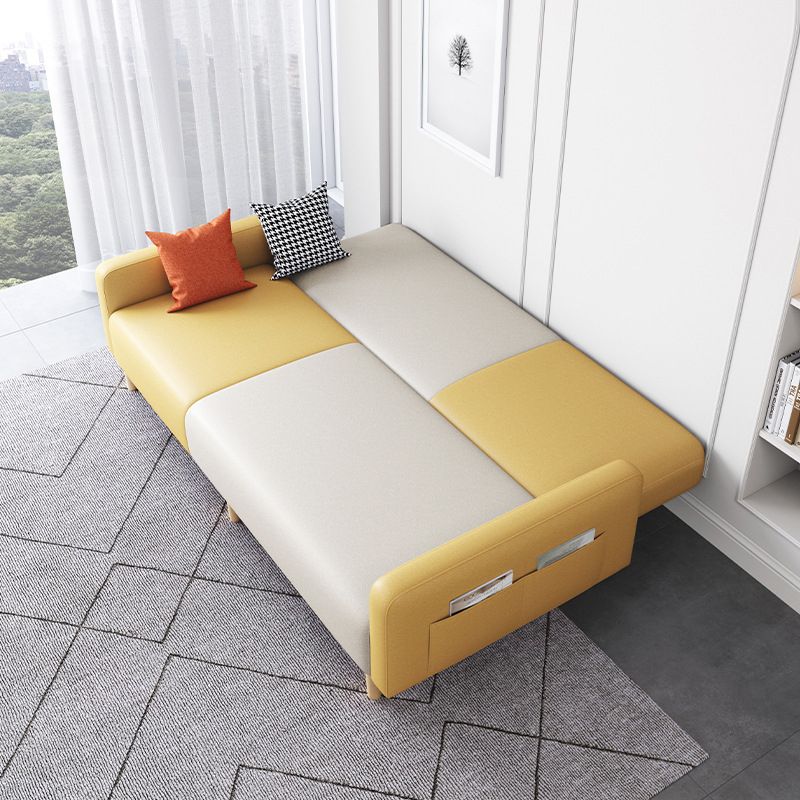 Contemporary Square Arm Sofa Couch Faux Leather/Linen Settee Couch
