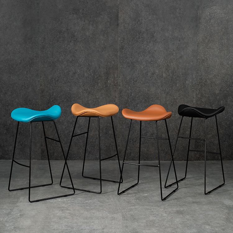 Black Iron Backless Quilted Barstool Industrial Indoor Tall Stool with Leather Seat