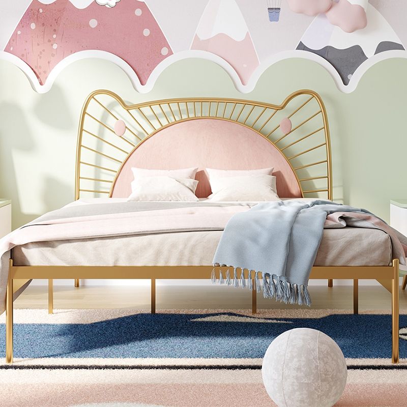 Glam Open-Frame Bed with Upholstered Headboard and Metal Legs