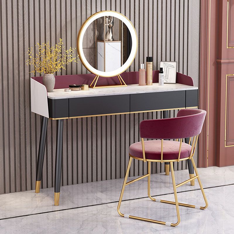 Contemporary Stone Top Makeup Vanity Desk with Wooden Drawer