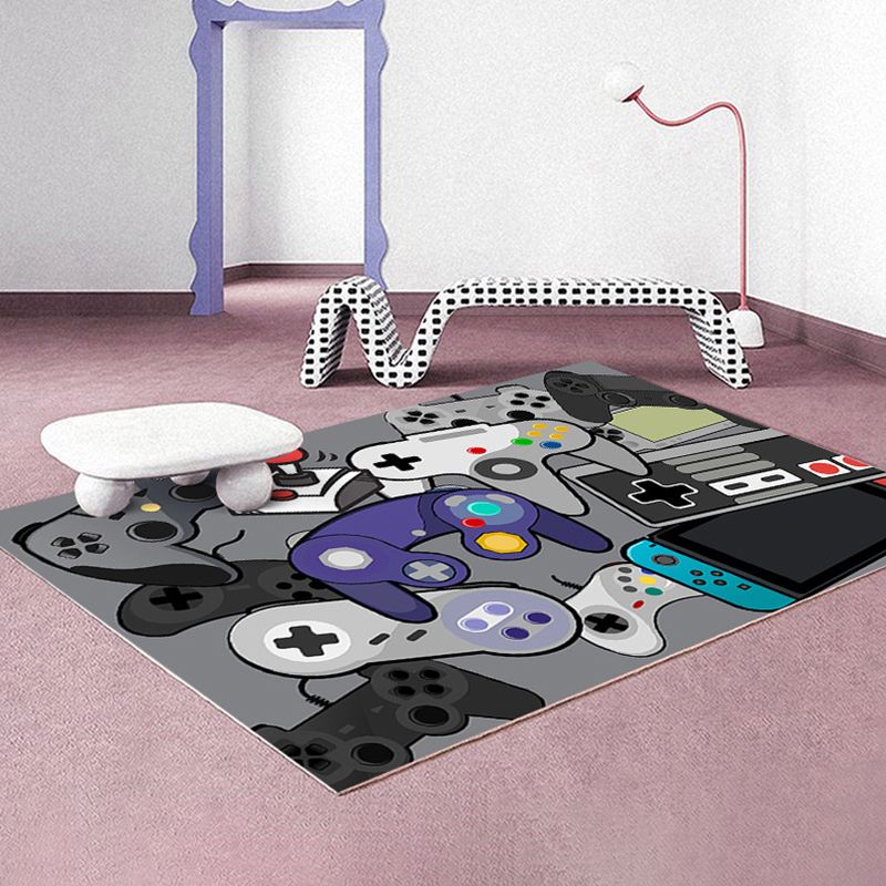Modern Game Controller Print Rug Polyester Carpet Non-Slip Backing Area Rug for Living Room