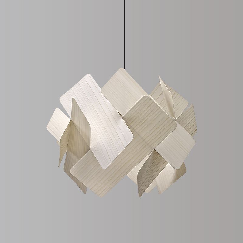 Geometry Shape Hanging Lamp Faux Wood 1 Head Bedroom Suspension Lighting