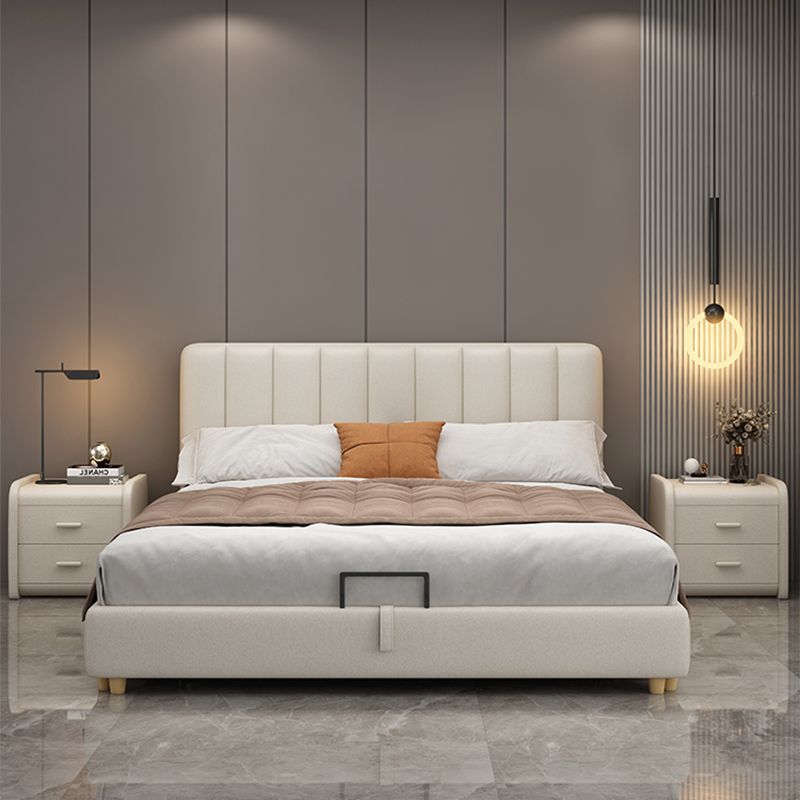 Glam Wooden Bed Frame Faux Leather Standard Bed with Legs for Bedroom