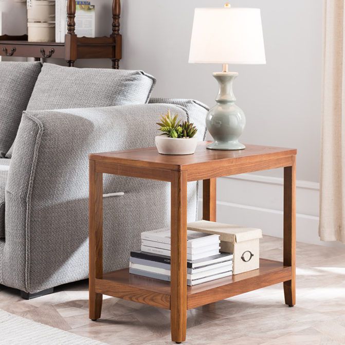 Ashwood Double Tier End Table Contemporary Rectangular Side Table for Living Room