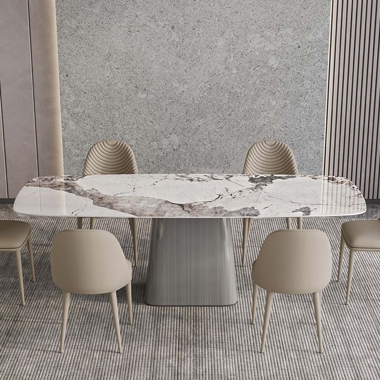 Metaal traditionele luxe rechthoekige tafel gesinterde steen binnen tafel met grijs voetstuk