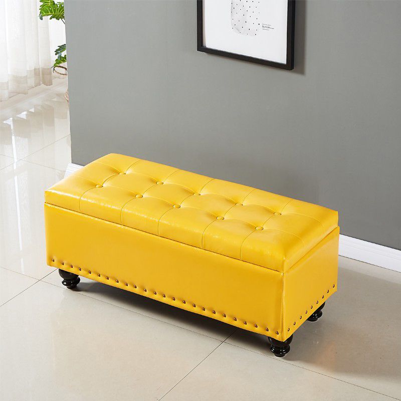 Contemporary Pouf Ottoman PU Leather Nailhead Trim Tufted Square Ottoman with Storage