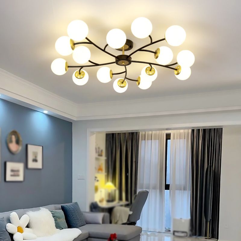 Ball Shape Glass Flush Light Modern Style Multi Lights Flush Mount Fixture in Black