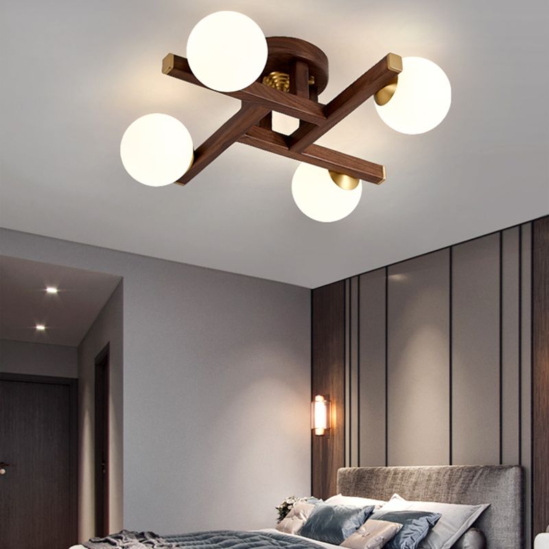 Modern Simple Ceiling Lamp Wooden Ball Shape Shade Ceiling Light for Living Room