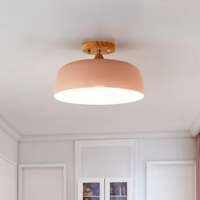 1 plafonnier gris clair / blanc / rose / vert avec abat - jour en métal en forme de tambour simple demi - plafonnier