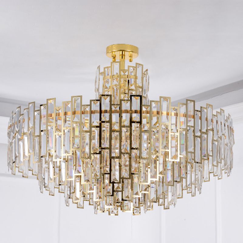 Tiered Crystal Suspension Light Fixture Contemporary Gold Chandelier for Living Room