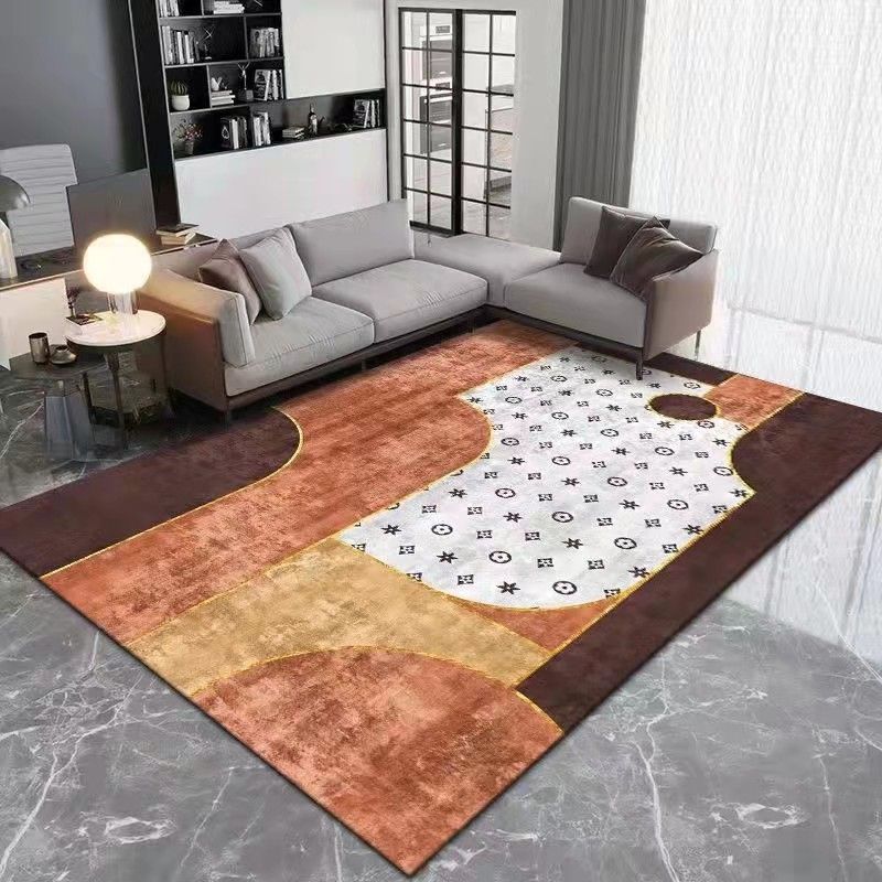 Brown Simple Rug Polyester Color Block Rug Washable Area Rug for Living Room