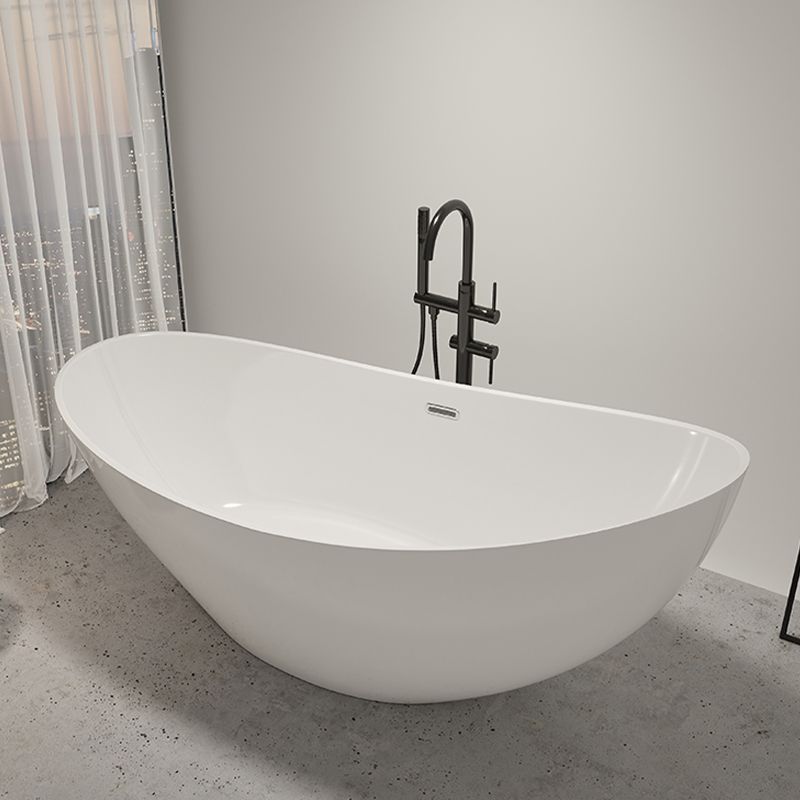 Contemporary White Acrylic Oval Bathtub Soaking Freestanding Tub