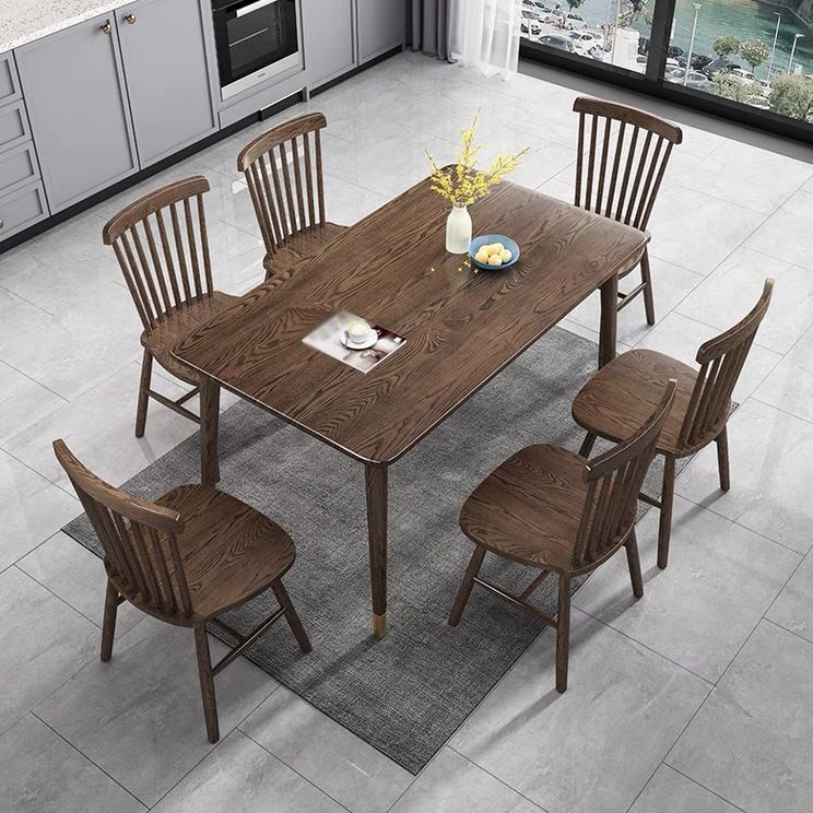 Dining Room Solid Wood Set Contemporary with Rectangle Table Dining Set with 4 Legs Base