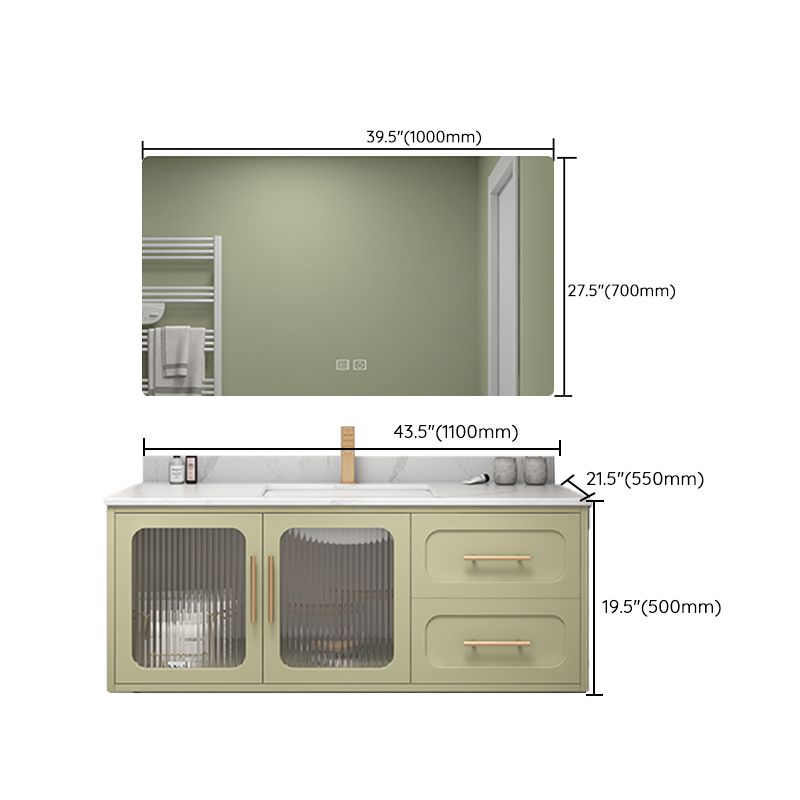 Double Sink Bath Vanity 2 Drawers Wall Mount Rectangle Vanity Set with Mirror