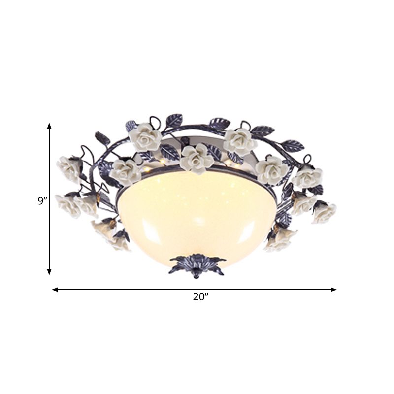 Korean Flower Bowl Ceiling Fixture White Glass LED Flush Mount Spotlight for Living Room, 20"/25" Width
