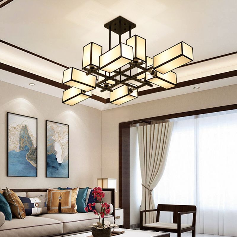 Traditional Rectangle Semi Flush Mount 8/10/12 Lights Metallic Ceiling Lighting in Black/Brass