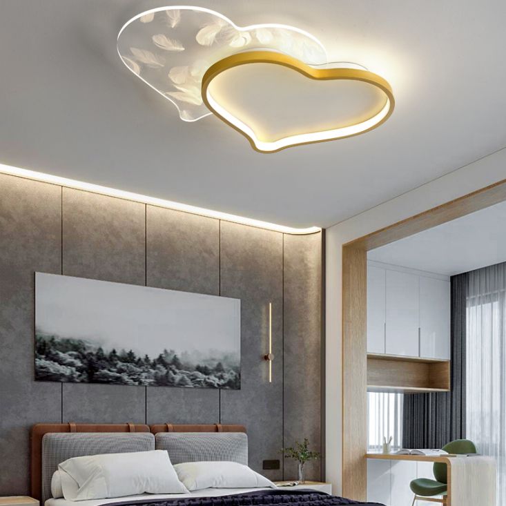 Style contemporain DEL Metal LED Flush Light Fixture Feather Ceiling Flush Mount for Bedroom