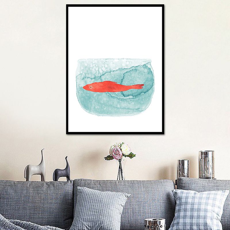 Fish Drawing Wall Decor Textured Childrens Art Dining Room Canvas Print in White