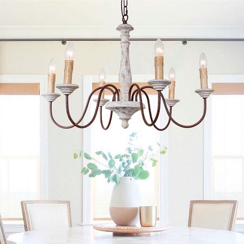 Wooden Candle Pendant Light Rustic Chandelier Lighting for Living Room