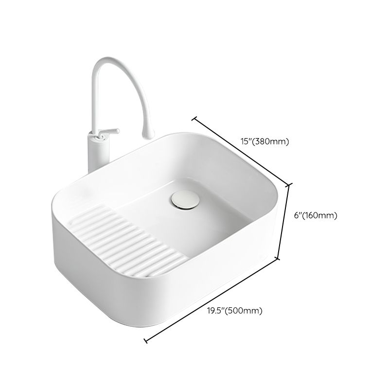 Modern Bathroom Sink Rectangular Porcelain Vessel Sink with Pop-Up Drain