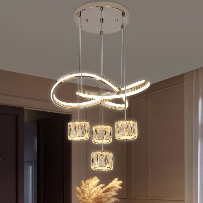 Minimalist Twist LED Pendant Lighting Crystal 5-Head Dining Room Suspension Light