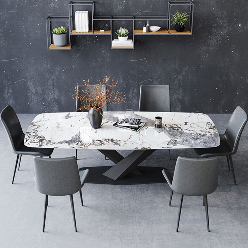 Industrial Sintered Stone Top Dining Table Rectangle Table with Single Pedestal