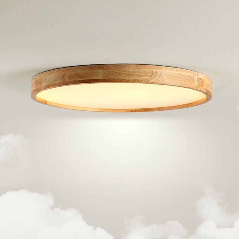 Wood Round Flush Mount Ceiling Light Modern 1 Light Flush Mounted Ceiling Fixture in Brown