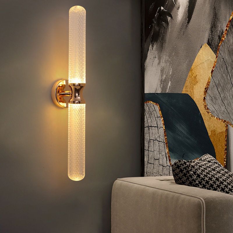 Black / Gold 1 - Light Wall Light Solid Brass and Acrylic Cylinder Wall Fixture