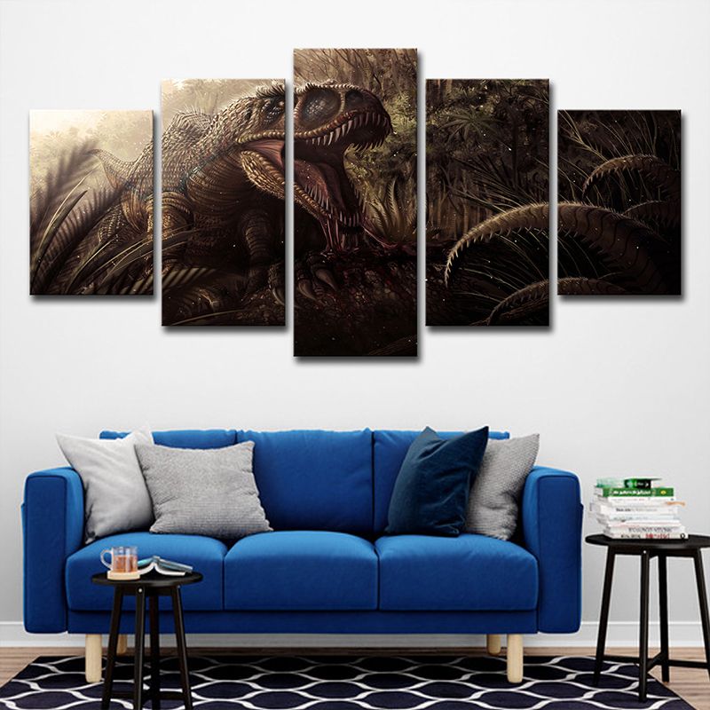 Brown Digital Print Dinosaur Canvas Fantasy Sci-Fi Multi-Piece Wall Art for Room