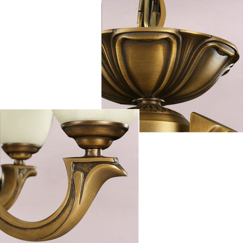 Paneled Bell Frosted Glass Chandelier Traditional Dining Room Pendant Light Fixture in Gold