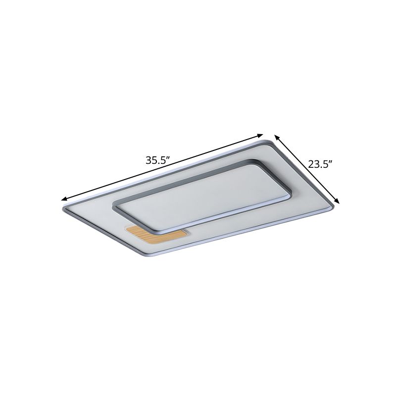 Contemporary LED Flush Mount with Metal Shade White Rectangle/Squared Ceiling Mount in Warm/White Light, 16.5"/20.5"/35.5" L