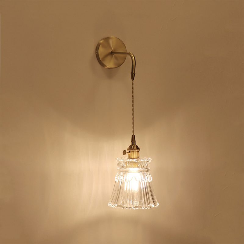 Golden Metal Lighting Glass Shaded Wall Light for Room and Foyer