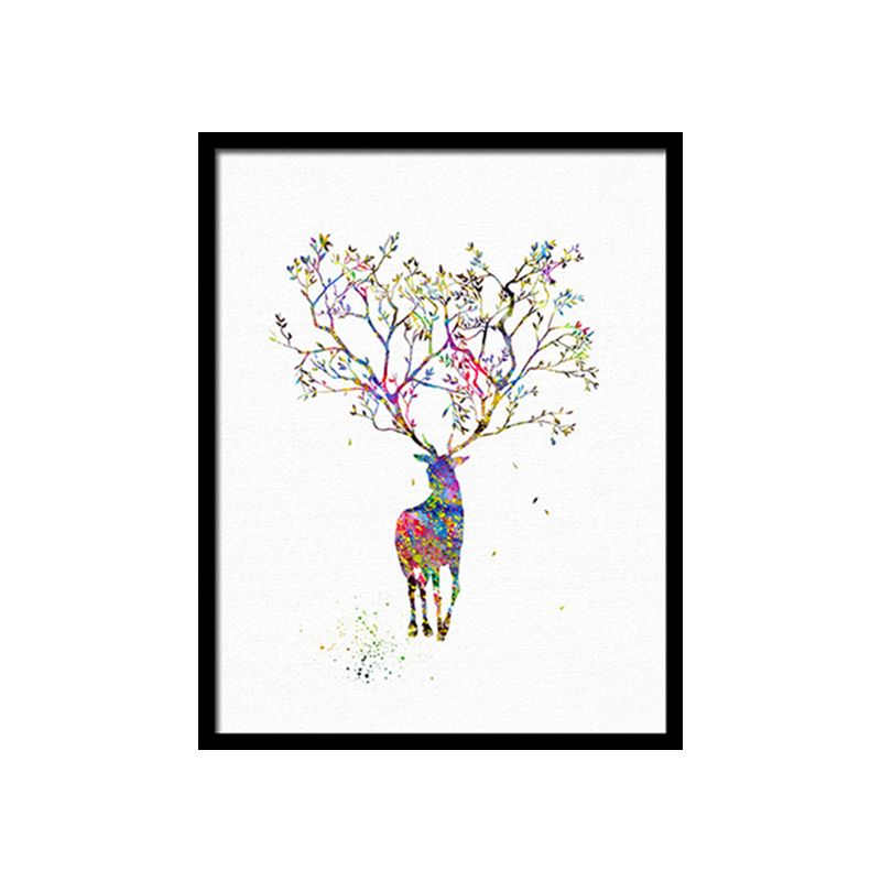 Watercolor Deer Painting Canvas Print Kids Textured Wall Art Decor in Purple on White