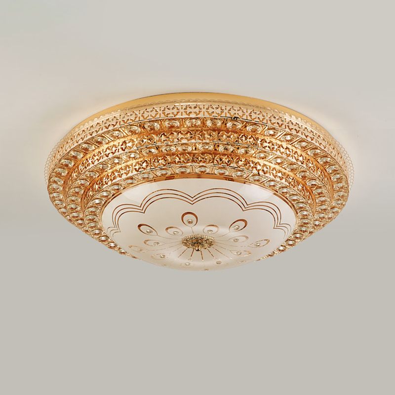 Gouden ronde kristallen LED-inbouw in moderne luxe stijl metalen plafondlamp voor woonkamer
