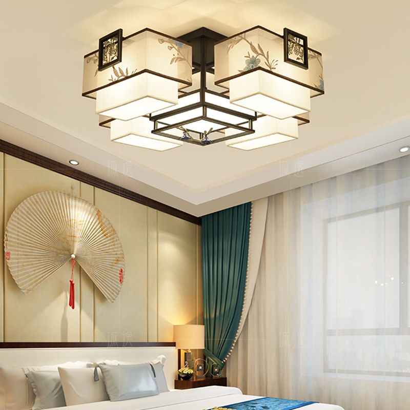 Lampada da incasso a 3/5/7 teste Lampada da soffitto a filo in tessuto in stile cinese per soggiorno, sala da pranzo