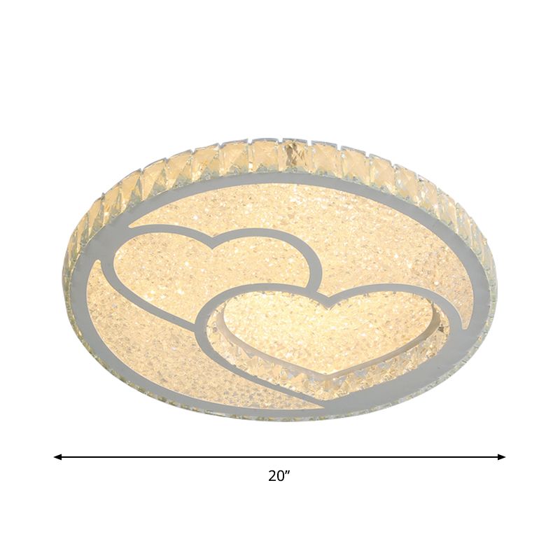 LED Bedroom Ceiling Flush Mount Simplicity Stainless-Steel Flush Lamp with Loving Heart Crystal Shade in Warm/White Light