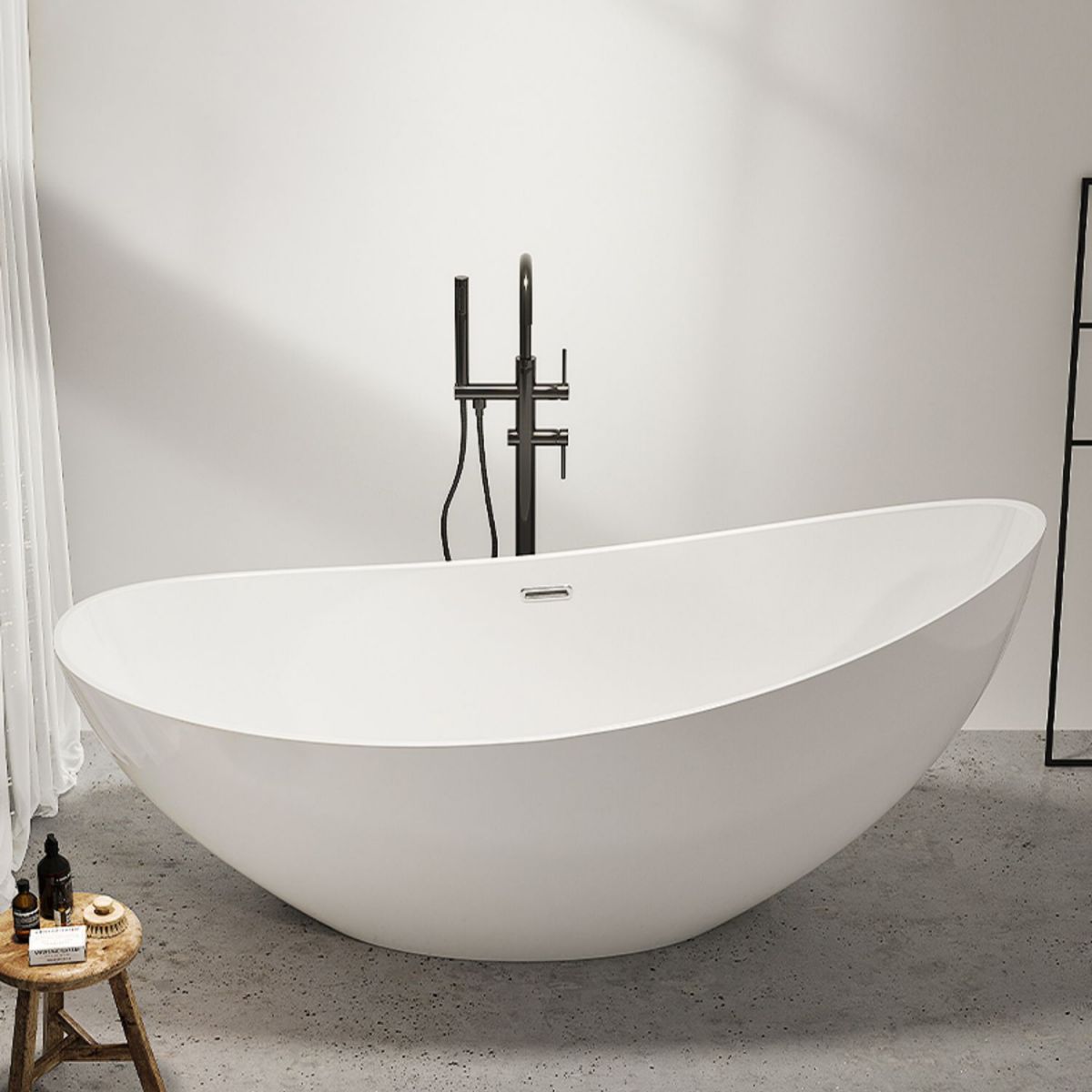Modern Ellipse Acrylic Bathtub Freestand Soaking Bathtub with Drain Bath Tub